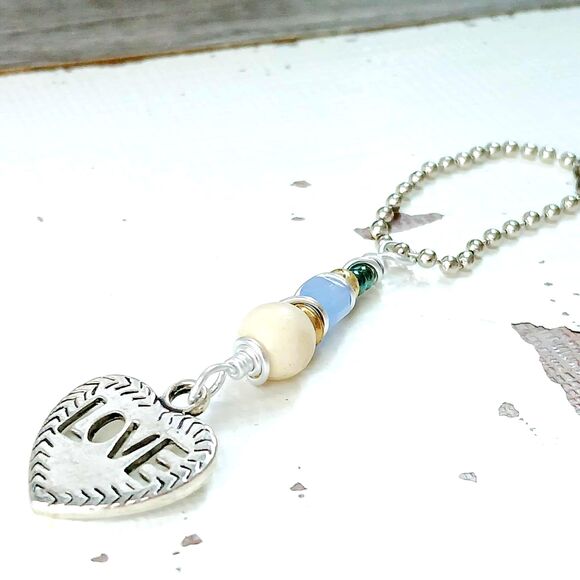 Beaded Heart Keychain Bag Charm, Beaded Accessories, 4" - Picture 1 of 4